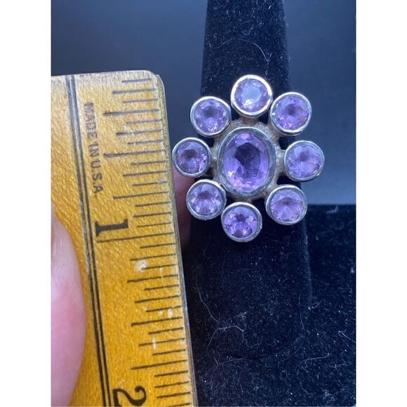 Amethyst large oval and round Cluster Ring size 8 Fine Vintage Jewelry - Picture 7 of 9